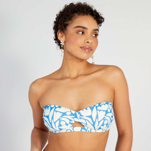 Haut de maillot de bain bandeau imprimé - Blanc/bleu