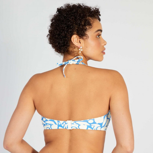 Haut de maillot de bain bandeau imprimé - Blanc/bleu