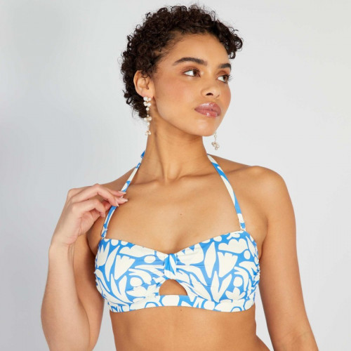 Haut de maillot de bain bandeau imprimé - Blanc/bleu