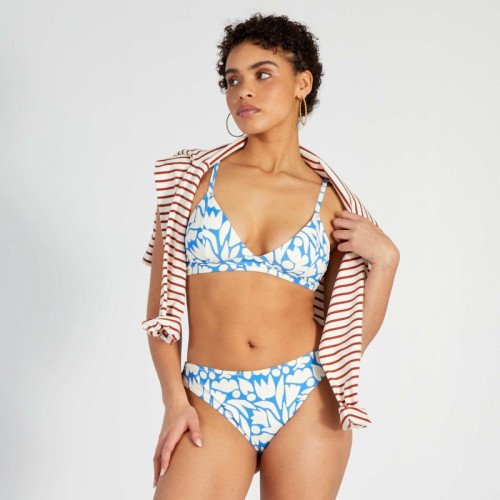 Haut de maillot de bain triangle imprimé organique - Blanc/bleu