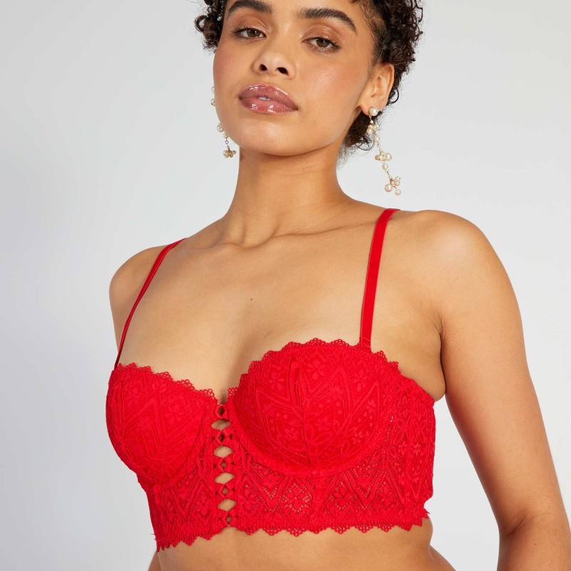 Soutien-gorge bustier ampliforme en dentelle - Rouge