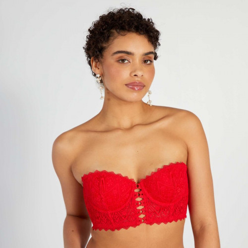 Soutien-gorge bustier ampliforme en dentelle - Rouge