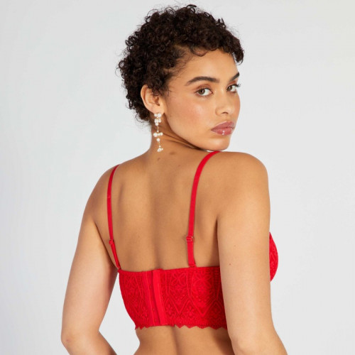 Soutien-gorge bustier ampliforme en dentelle - Rouge