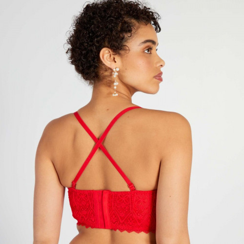 Soutien-gorge bustier ampliforme en dentelle - Rouge