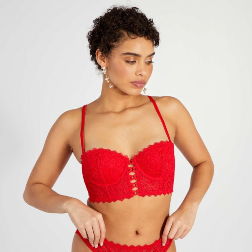 Soutien-gorge bustier ampliforme en dentelle - Rouge