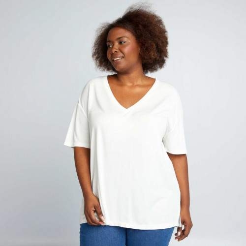 Tee-shirt col V ultra-stretch - Blanc