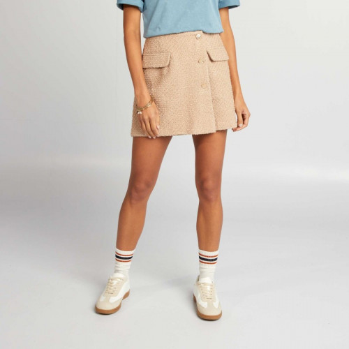 Jupe short avec boutons bijoux - Beige