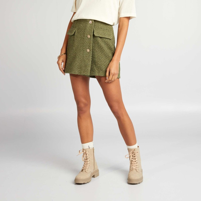 Jupe short avec boutons bijoux - Vert