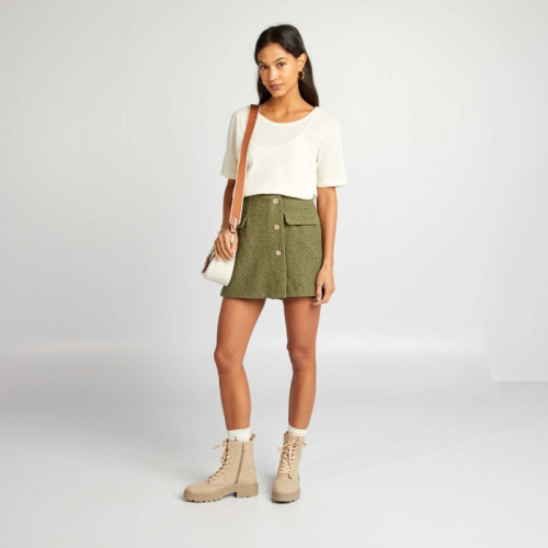 Jupe short avec boutons bijoux - Vert