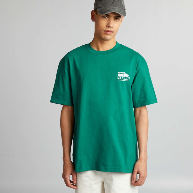 T-shirt en coton à imprimé devant - Vert