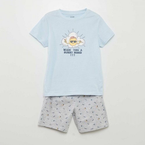 Pyjama court  t-shirt + short - 2 pièces - Bleu