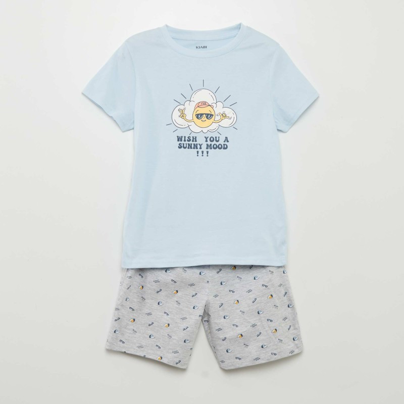 Pyjama court  t-shirt + short - 2 pièces - Bleu