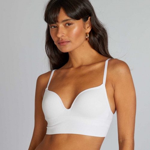 Soutien-gorge push up maille côtelée - Blanc