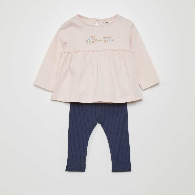 Ensemble t-shirt + legging - 2 pièces - Bleu marine/rose