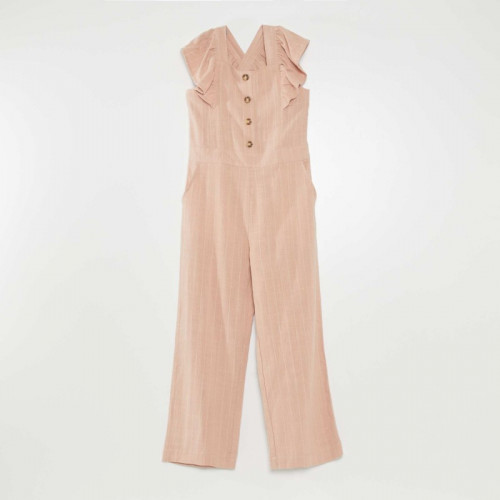 Salopette pantalon carreaux en lin - Vieux rose