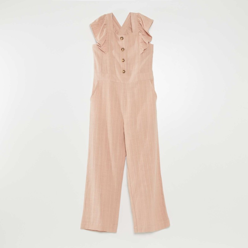 Salopette pantalon carreaux en lin - Vieux rose