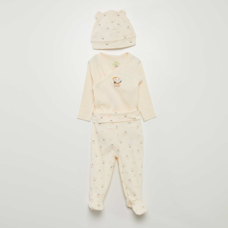 Ensemble 3 pièces - Body + legging + bonnet 'Nala & SImba' - Beige