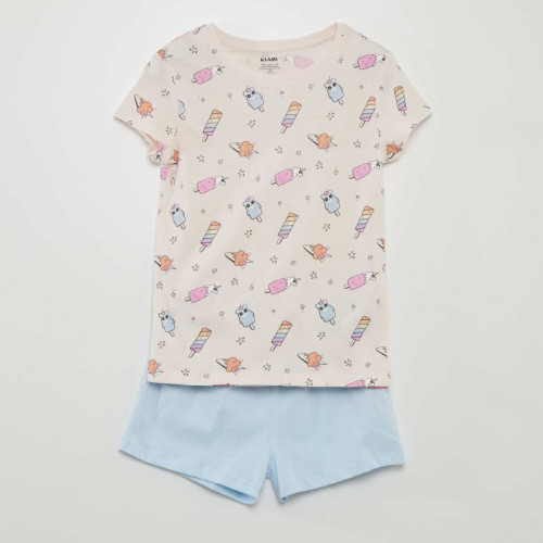 Ensemble de pyjama : T-shirt + short - 2 pièces - Rose/bleu