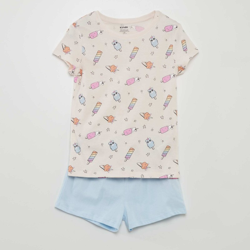 Ensemble de pyjama : T-shirt + short - 2 pièces - Rose/bleu