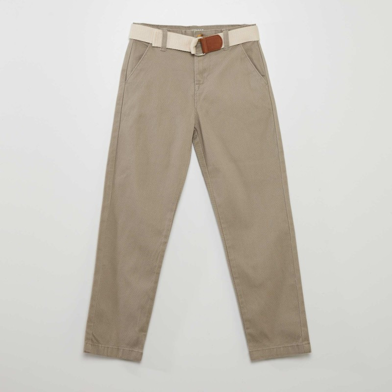 Pantalon chino en twill + ceinture - Gris