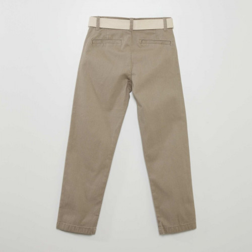 Pantalon chino en twill + ceinture - Gris