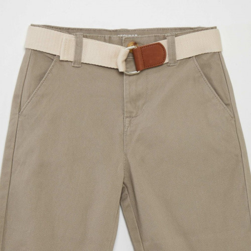 Pantalon chino en twill + ceinture - Gris