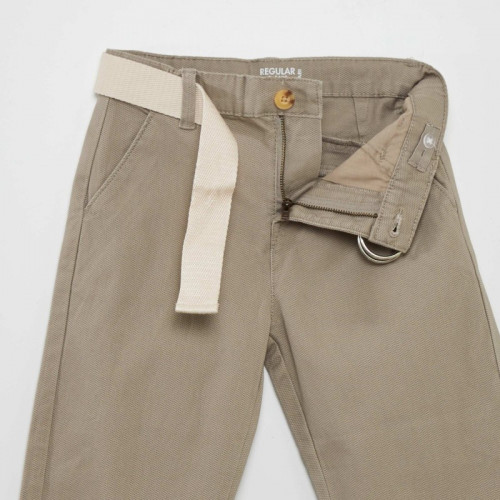 Pantalon chino en twill + ceinture - Gris