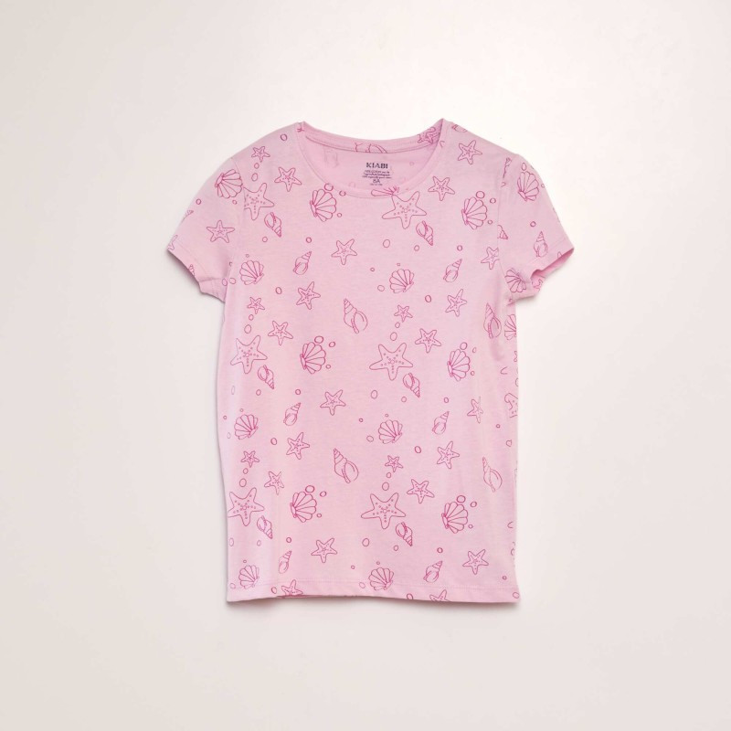 T-shirt en maille jersey imprimé - Rose