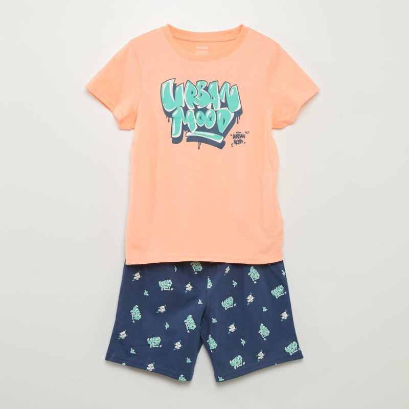 Pyjama court  t-shirt + short - 2 pièces - Orange