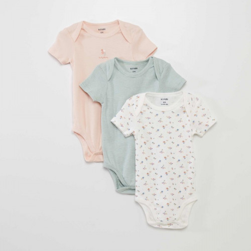 Lot de 3 bodies - Rose/vert/blanc