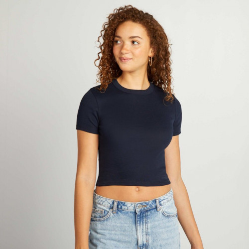 T-shirt cropped manches courtes - Bleu marine