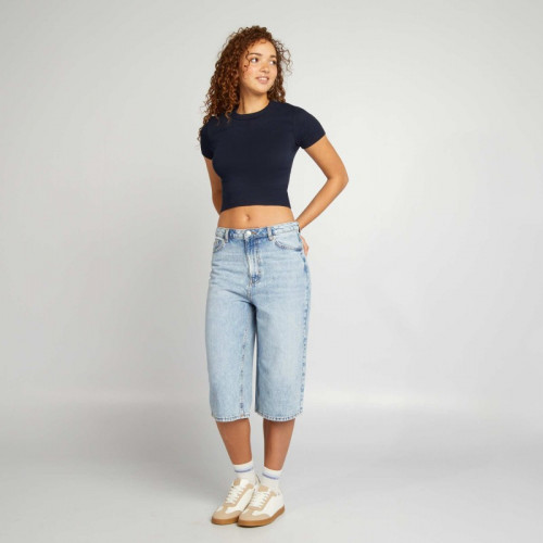 T-shirt cropped manches courtes - Bleu marine