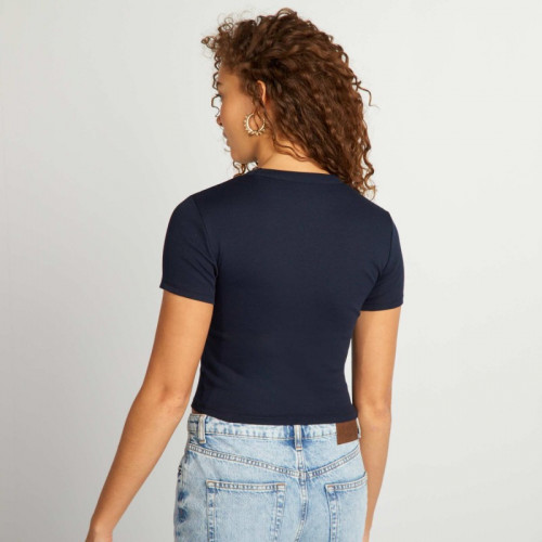 T-shirt cropped manches courtes - Bleu marine