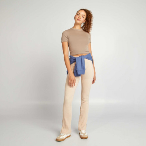 T-shirt cropped manches courtes - Beige