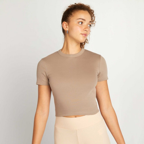 T-shirt cropped manches courtes - Beige