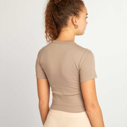 T-shirt cropped manches courtes - Beige