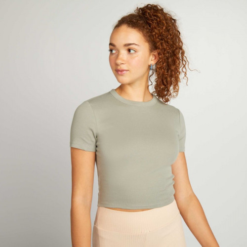 T-shirt cropped manches courtes - Vert sauge