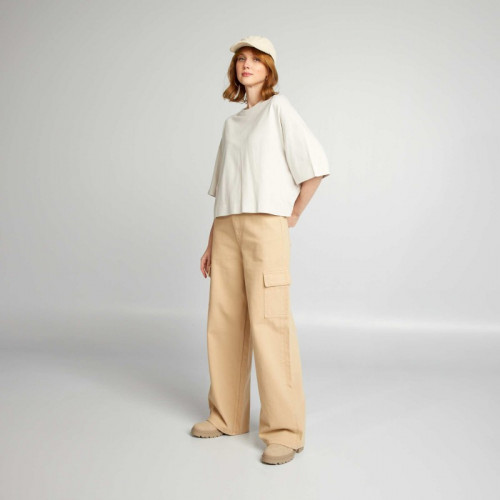 Jean wide-leg à taille haute - Beige