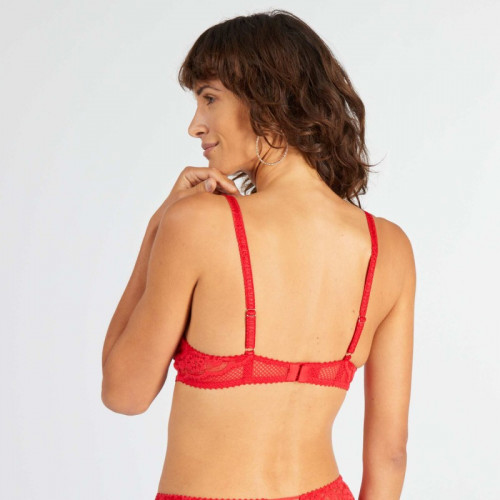 Soutien-gorge push up en dentelle velours - Rouge