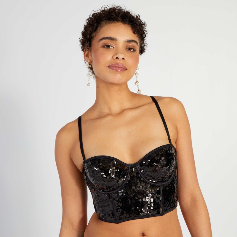 Soutien-gorge bustier à sequins - Noir