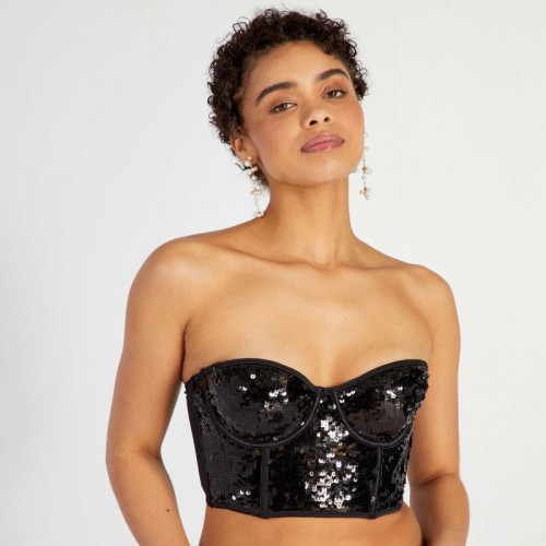 Soutien-gorge bustier à sequins - Noir