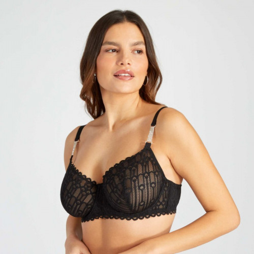 Soutien-gorge dentelle détails bijoux D&E - Noir