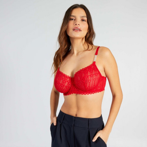 Soutien-gorge dentelle détails bijoux D&E - Rouge