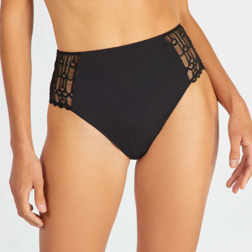 Culotte haute micro et dentelle - Noir