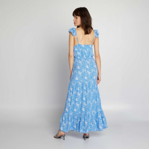 Robe longue imprimée à étages - Bleu