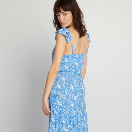 Robe longue imprimée à étages - Bleu