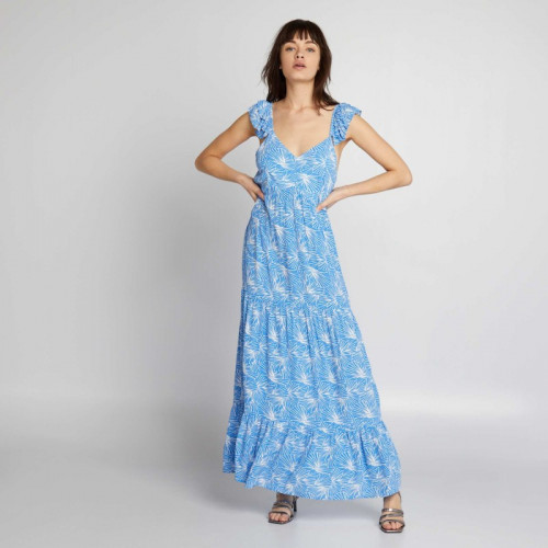 Robe longue imprimée à étages - Bleu