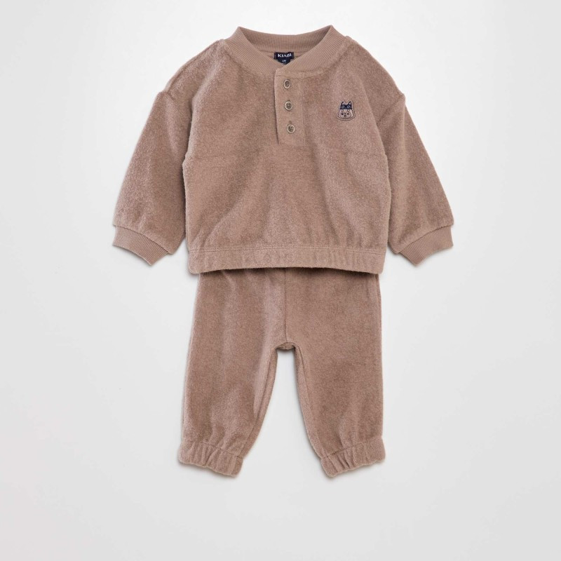 Ensemble bébé pull + pantalon en polaire - 2 pièces - Beige