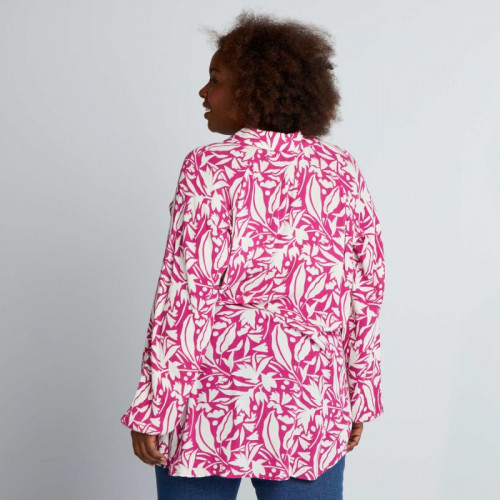 Blouse fluide imprimée manches bouffantes - Rose