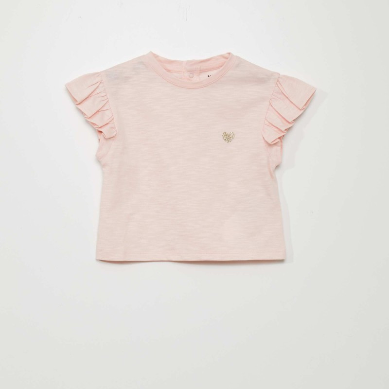 T-shirt imprimé manches volantées - Rose